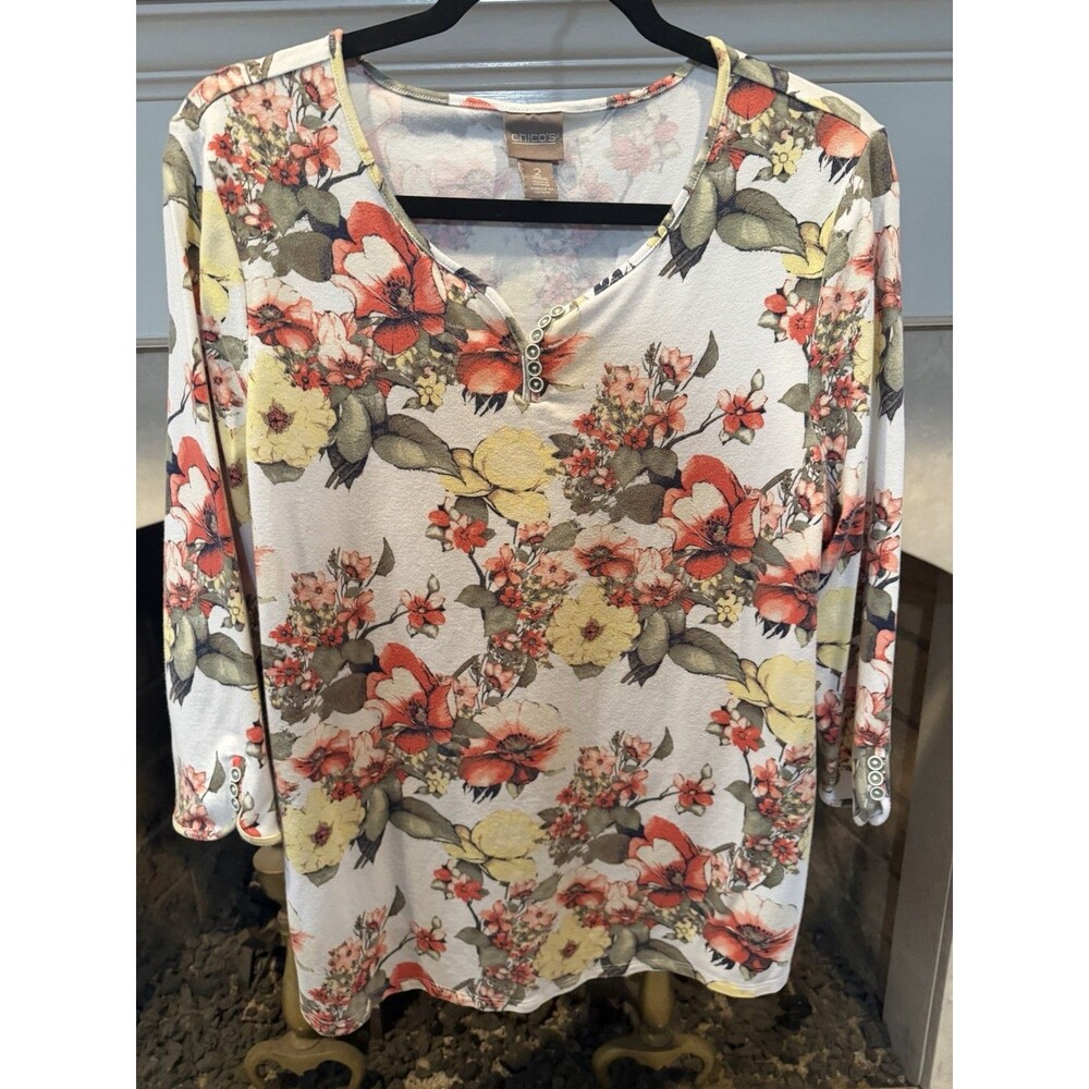 Chico’s Floral Pullover Top Size Large